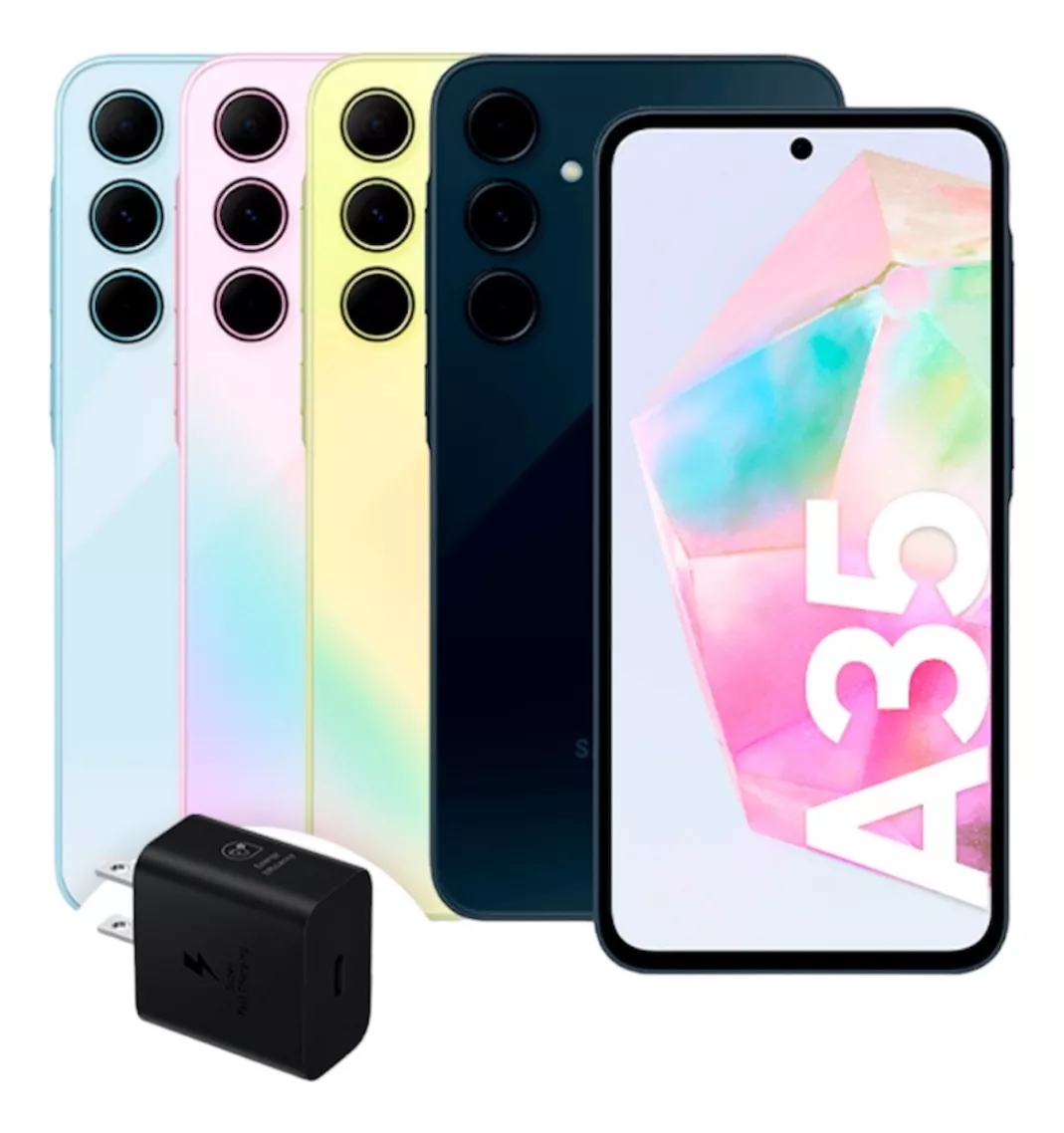 SAMSUNG Teléfono celular Galaxy A35 5G Serie A, teléfono inteligente Android desbloqueado de 128 GB, pantalla AMOLED, sistema avanzado de triple cámara, almacenamiento ampliable, diseño resistente