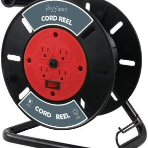 Carrete de almacenamiento de cable de extensión con 4 tomas de tierra, carrete de cable abierto resistente para cables de alimentación de 12/3, 14/3, 16/3, soporte de rodillo de cable
